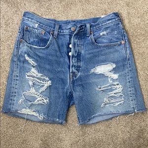 Distressed Levi’s Long Shorts